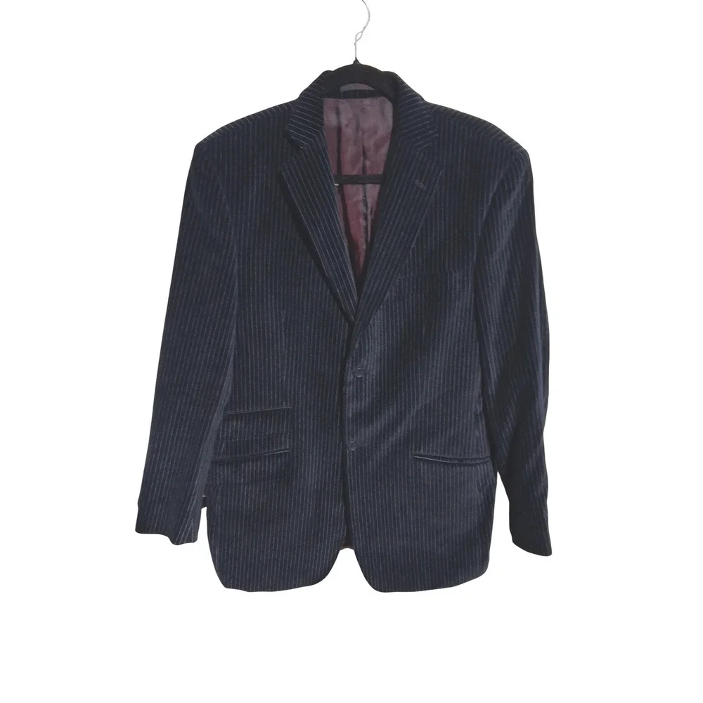 Ted Baker Endurance‎ Blk Pinstripe Mens size 40L Velour Two-Button Preppy Blazer